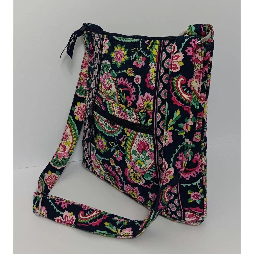 Vera Bradley Nomadic Floral Quilted Crossbody Bag: Navy Pink Green Paisley Purse